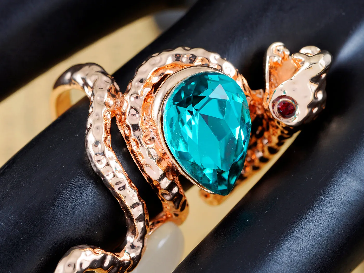 Rose Blue Teardrop Enhanced Slither Snake Statement Ring sold by Anna-Kaci product image thumbnail 4