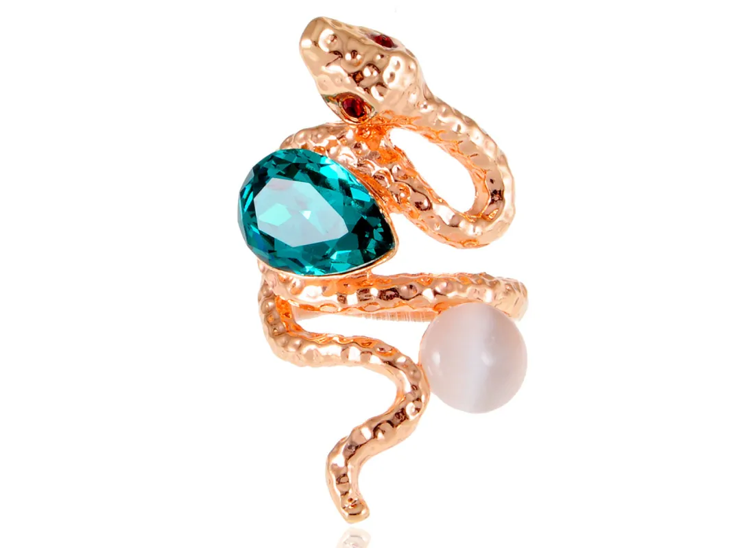 Rose Blue Teardrop Enhanced Slither Snake Statement Ring sold by Anna-Kaci