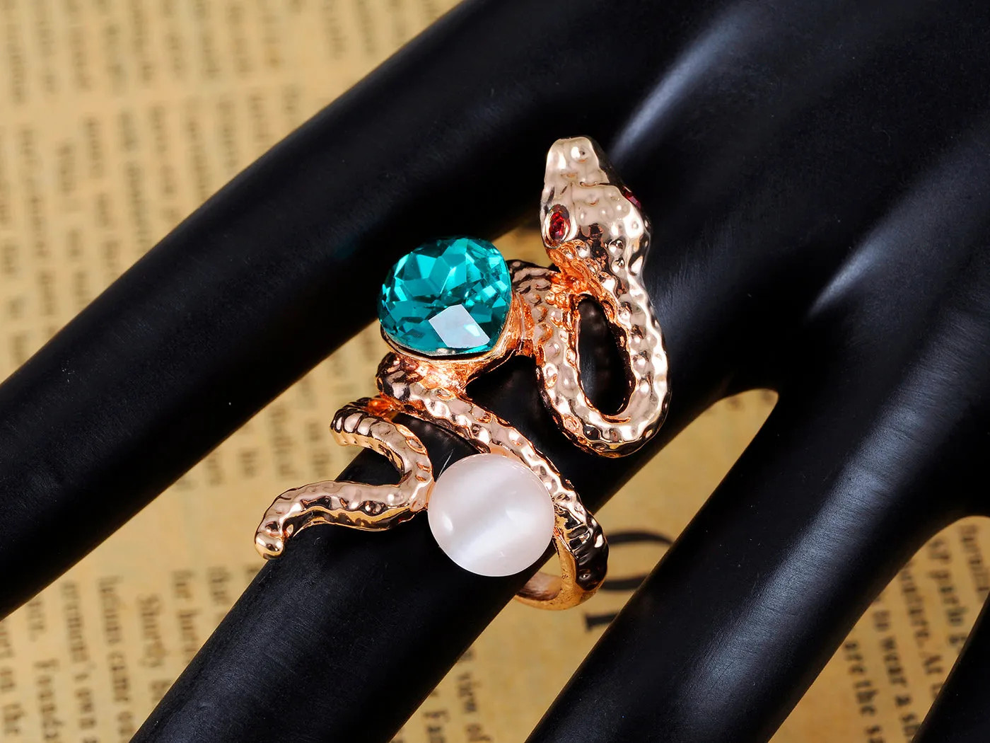 Rose Blue Teardrop Enhanced Slither Snake Statement Ring sold by Anna-Kaci product image thumbnail 2