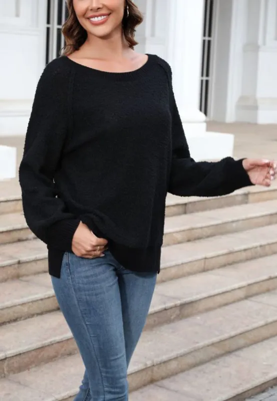 Round Neck Fuzzy Knit Sweater sold by Anna-Kaci