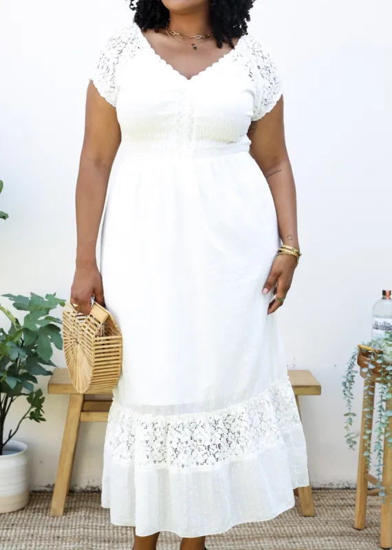 Anna-Kaci Plus Size Renaissance Peasant Medieval Maiden Boho Inspired short Sleeve Lace Flower Trim Dress sold by Anna-Kaci