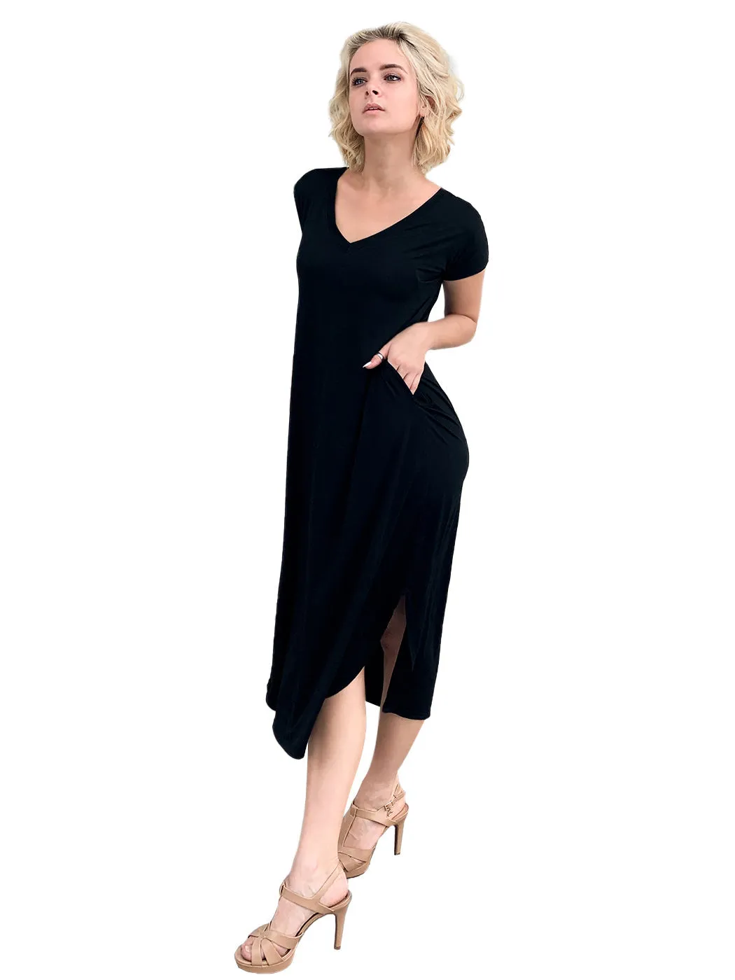 V-Neck Short Sleeve Slit Dress sold by Anna-Kaci product image thumbnail 2