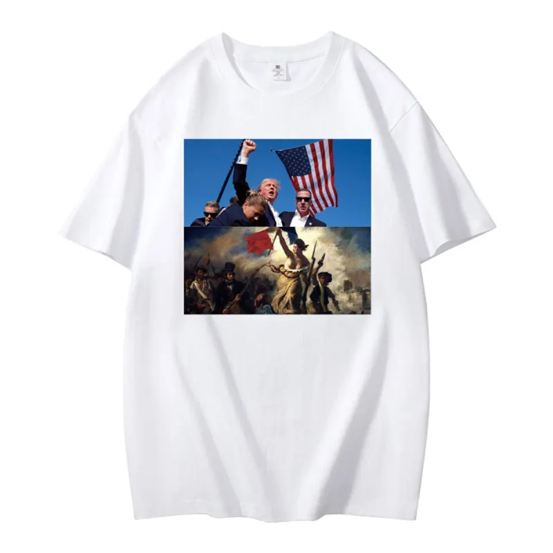 Graphic T-Shirt with Dual Historical and Patriotic Flag Print made by Anna-Kaci
