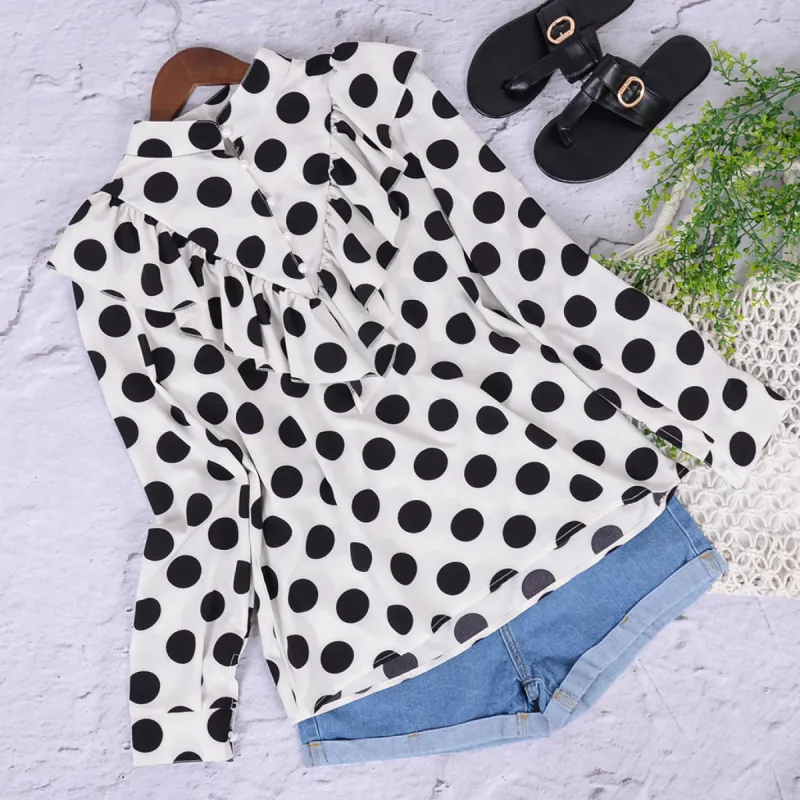 Ruffle Long Sleeve Button Blouse made by Anna-Kaci