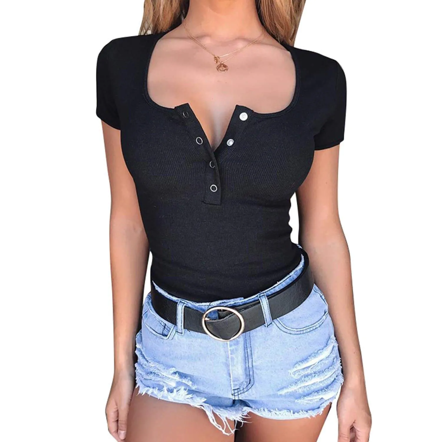 Square Neck Button Down Top sold by Anna-Kaci