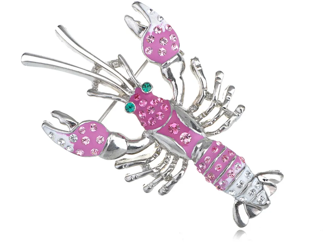 Rose Enamel Live Lobster Brooch made by Anna-Kaci