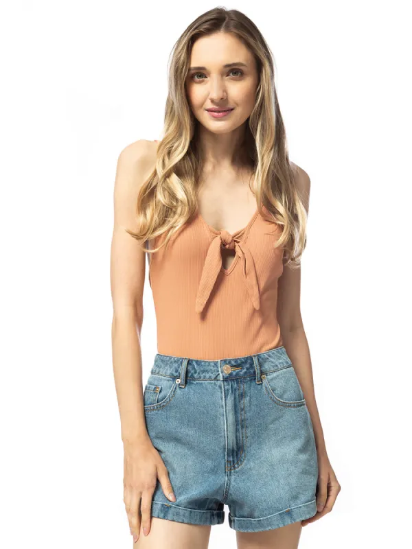 V-Neck Bow Tie Snap Bodysuit sold by Anna-Kaci