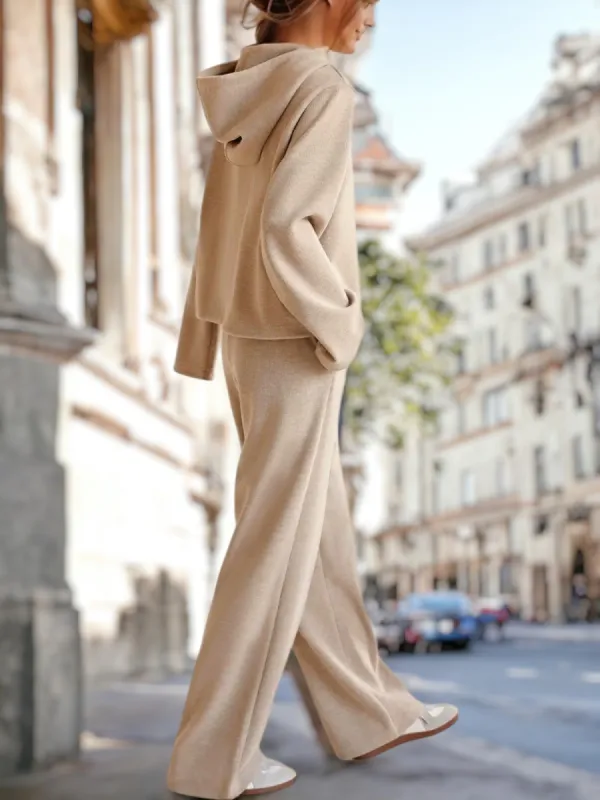 Knitted Hooded Long Sleeves Sweatshirt Two-Piece Pants Suit sold by Anna-Kaci