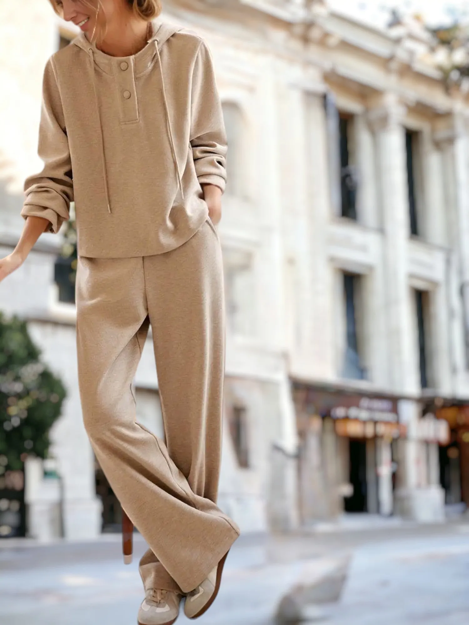 Knitted Hooded Long Sleeves Sweatshirt Two-Piece Pants Suit sold by Anna-Kaci product image thumbnail 2