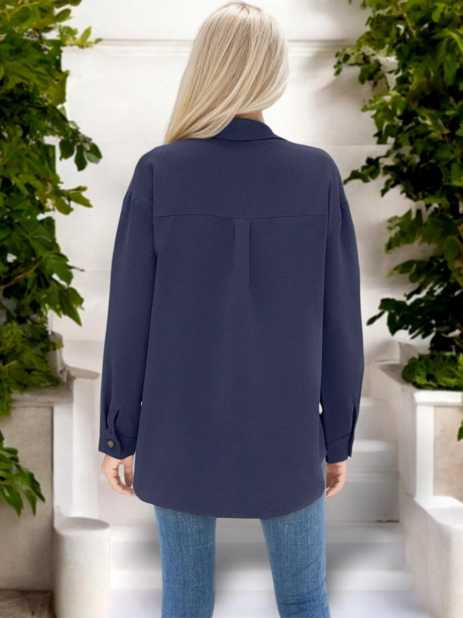 Women's Oversized Button-Up Shirt with Pleated Detail sold by Anna-Kaci product image thumbnail 4