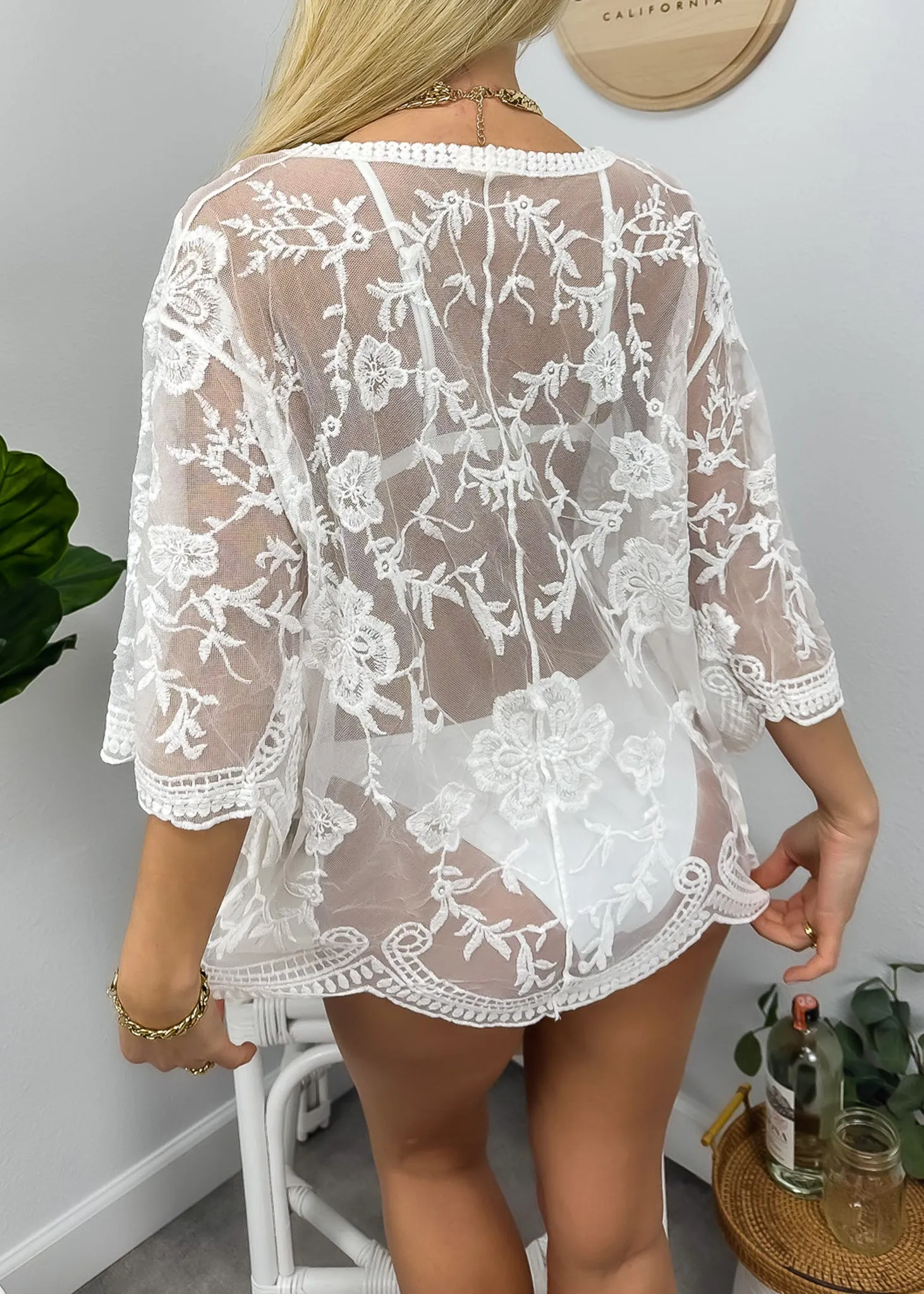Short Embroidered Lace Kimono Crop Cardigan with Half Sleeves sold by Anna-Kaci product image thumbnail 3