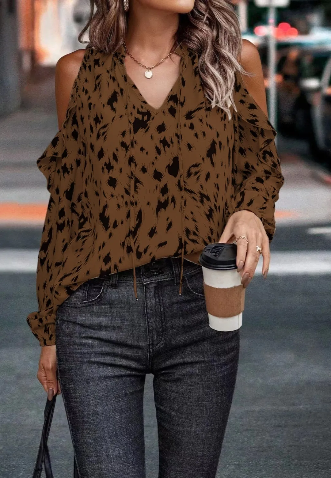 Abstract Print Cold Shoulder Blouse sold by Anna-Kaci product image thumbnail 2