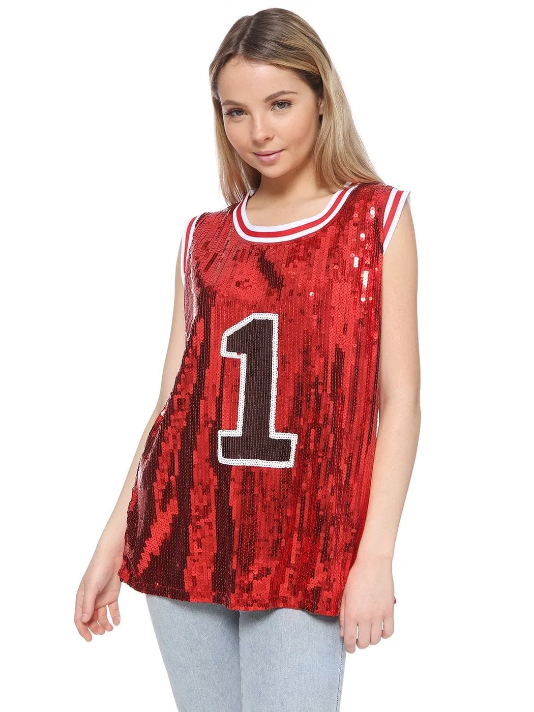 Sparkle Glitter Hip Hop Number 1 T-Shirt Top Blouse Tunic Sequins Basketball Tank Vests sold by Anna-Kaci product image thumbnail 2