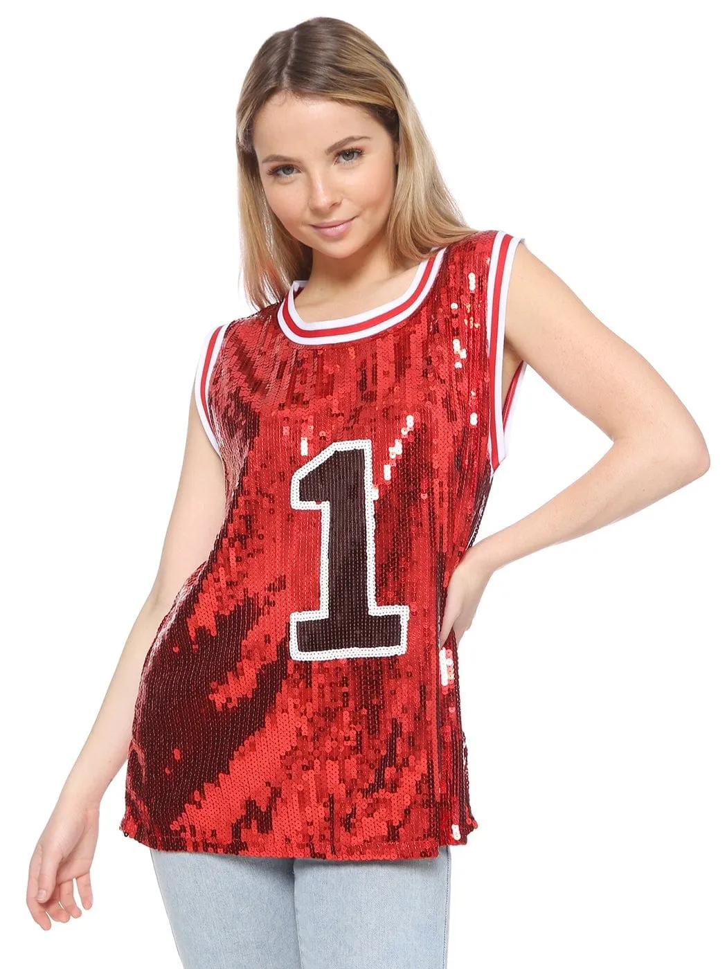 Sparkle Glitter Hip Hop Number 1 T-Shirt Top Blouse Tunic Sequins Basketball Tank Vests sold by Anna-Kaci product image thumbnail 3