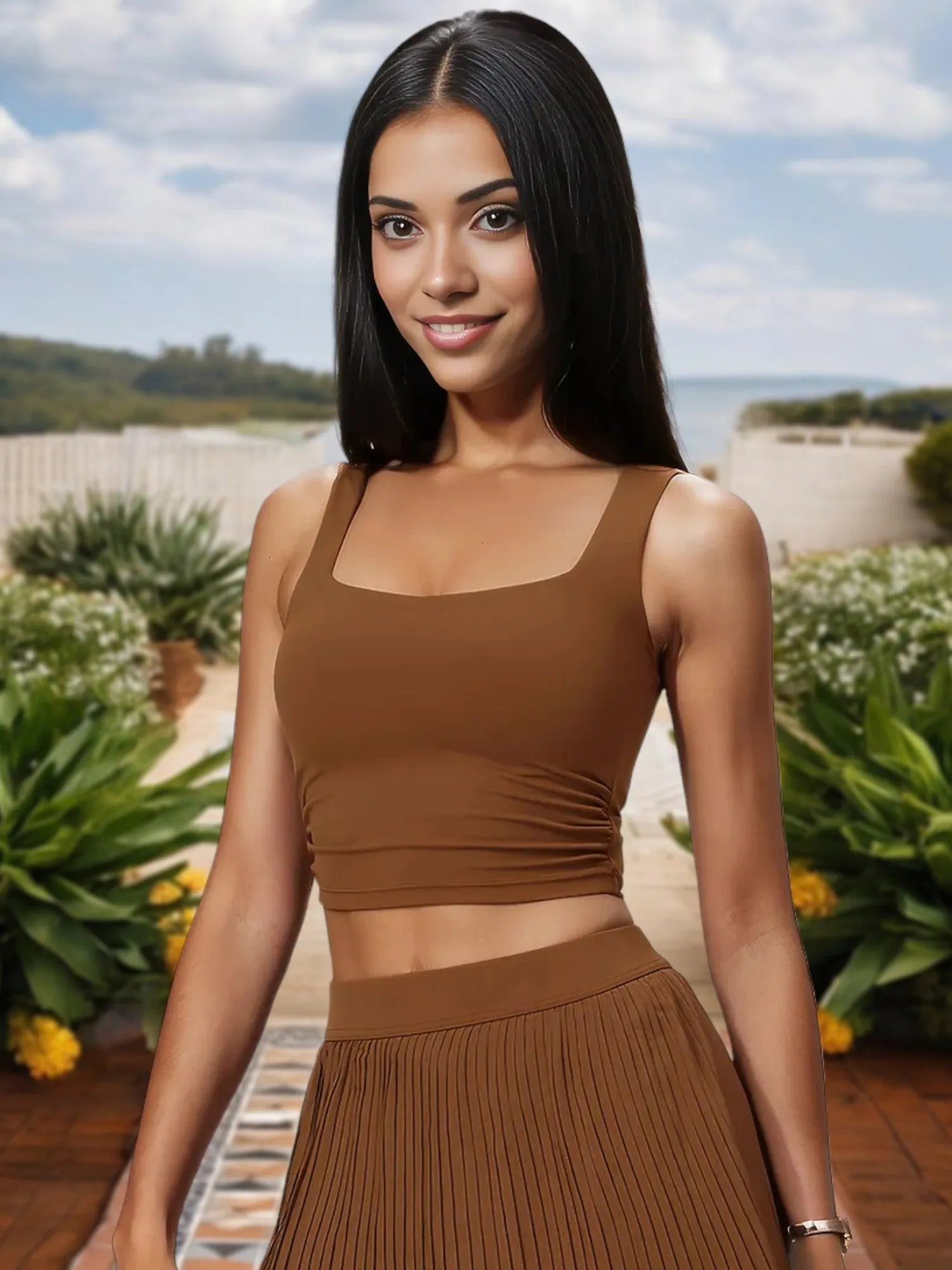 Women's Square Neck Crop Top with Stretch Fit and Ruched Sides sold by Anna-Kaci product image thumbnail 5