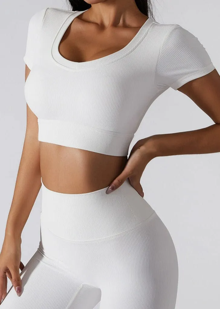 Ribbed Scoop Cropped Cap Sleeve Tee Top sold by Anna-Kaci