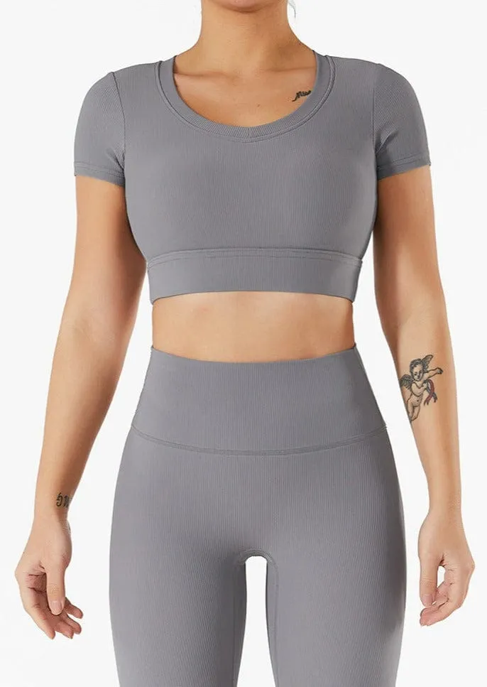 Ribbed Scoop Cropped Cap Sleeve Tee Top sold by Anna-Kaci product image thumbnail 5