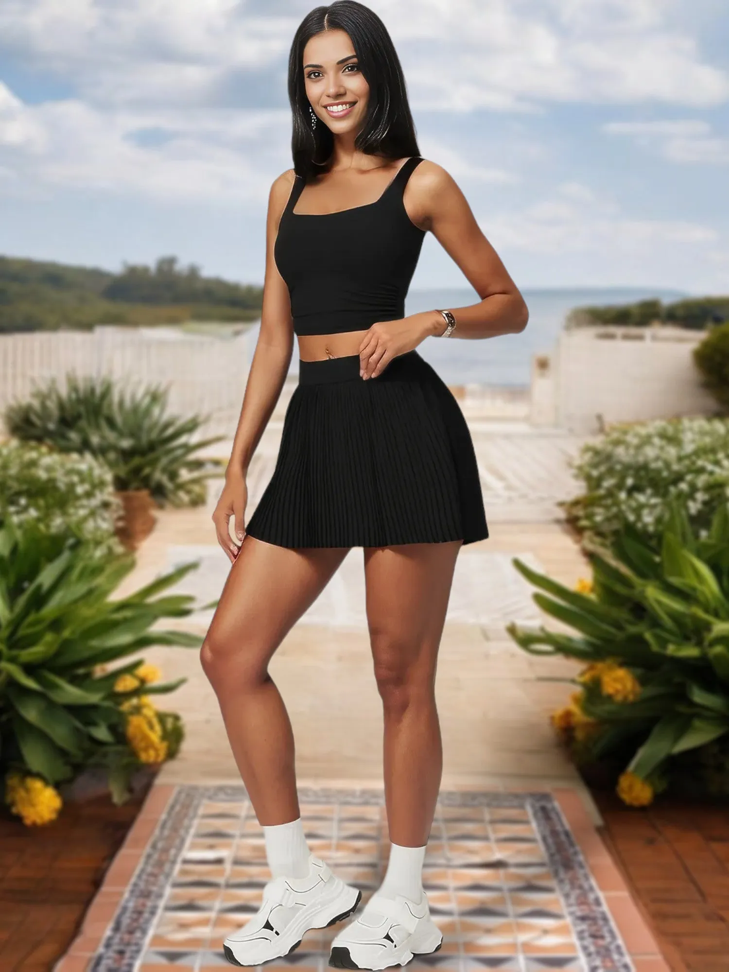 Women's Square Neck Crop Top with Stretch Fit and Ruched Sides sold by Anna-Kaci product image thumbnail 3