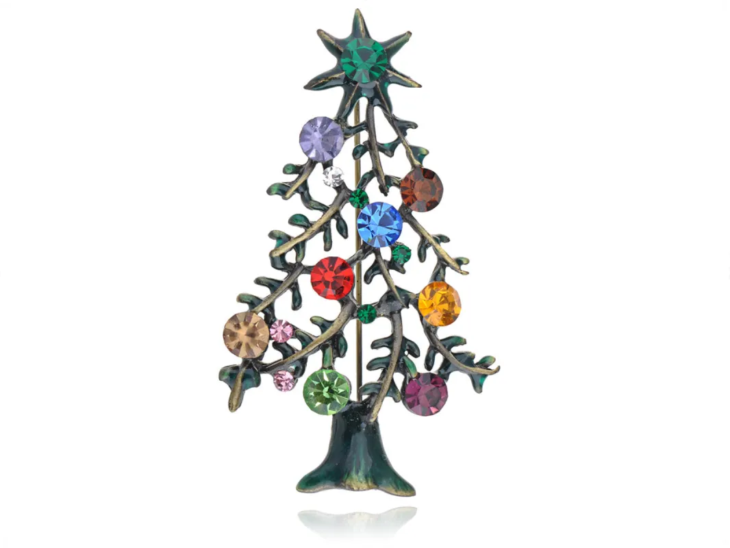 Multicolor Green Holiday Christmas Tree Star Brooch Pin sold by Anna-Kaci
