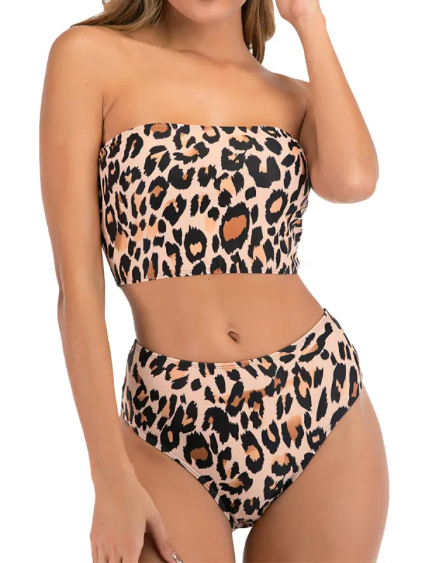 2 Piece Leopard Bandeau Bikini made by Anna-Kaci