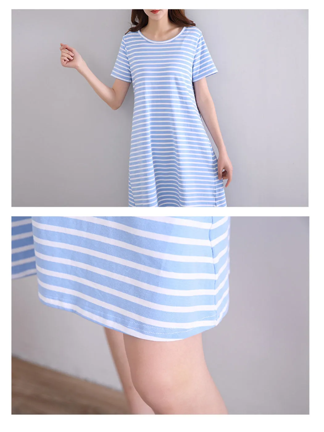 Summer Striped Short Sleeve Pajamas Dress sold by Anna-Kaci product image thumbnail 5