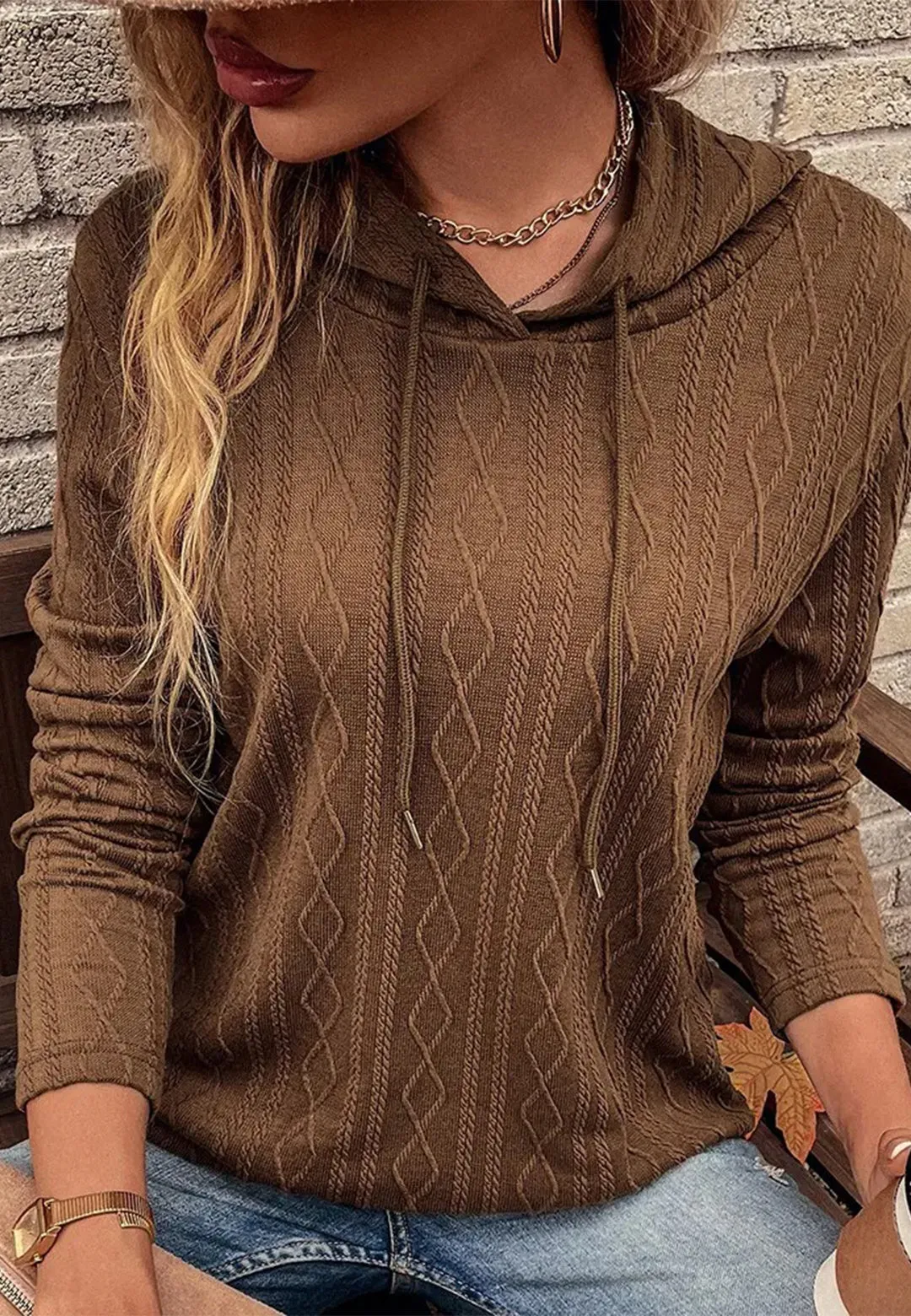 Cable Knit Drop Shoulder Hoodie sold by Anna-Kaci product image thumbnail 5