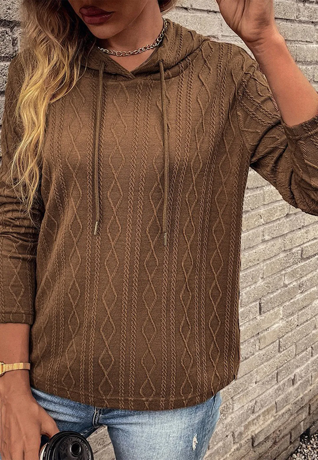 Cable Knit Drop Shoulder Hoodie sold by Anna-Kaci product image thumbnail 4