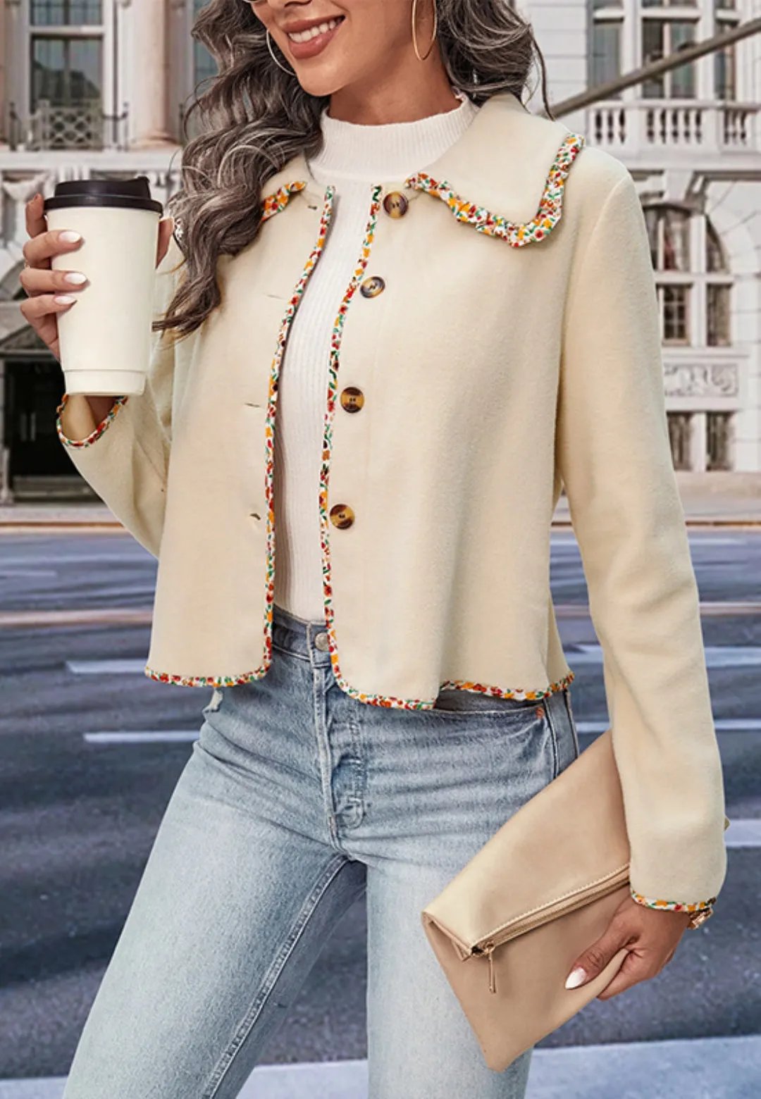 Contrast Multicolor Floral Trim Jacket sold by Anna-Kaci product image thumbnail 2