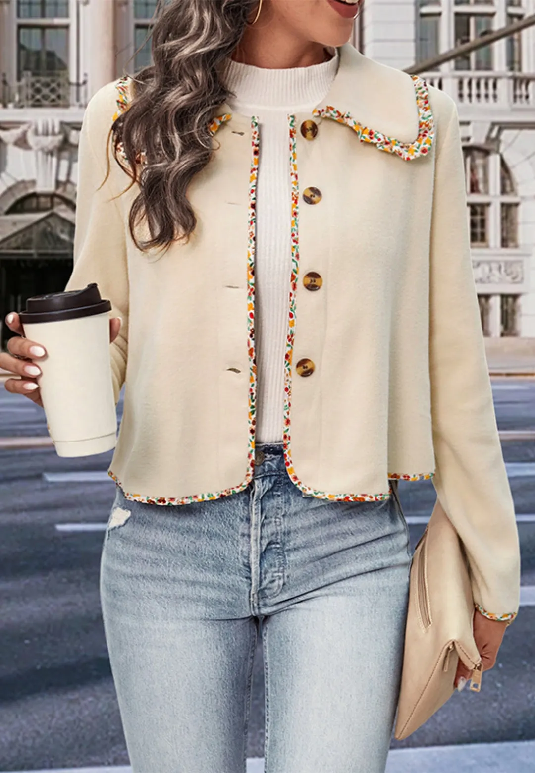 Contrast Multicolor Floral Trim Jacket sold by Anna-Kaci product image thumbnail 3