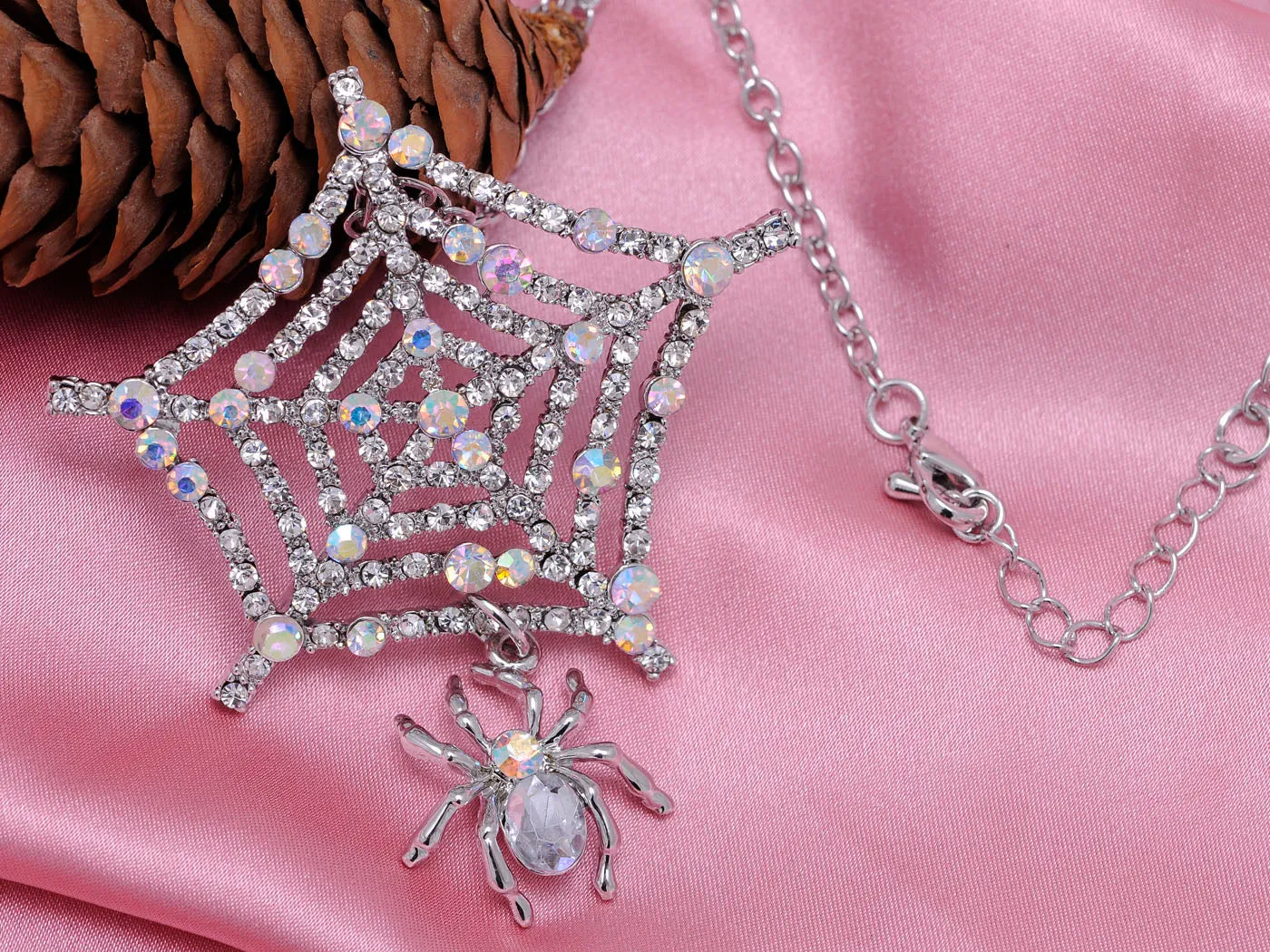 Iridescent Dangle Spider Web Pendant Necklace sold by Anna-Kaci product image thumbnail 2