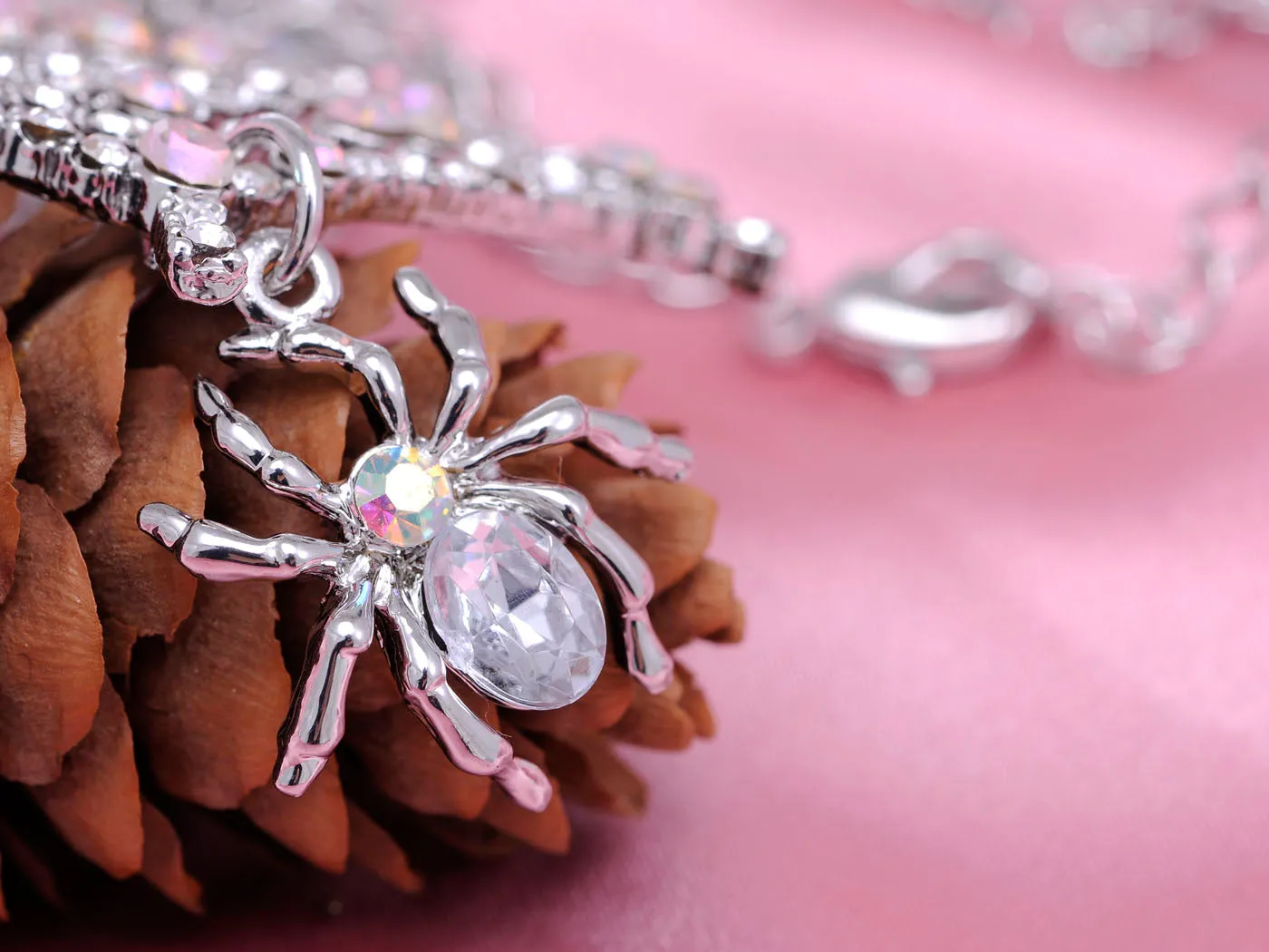 Iridescent Dangle Spider Web Pendant Necklace sold by Anna-Kaci product image thumbnail 4