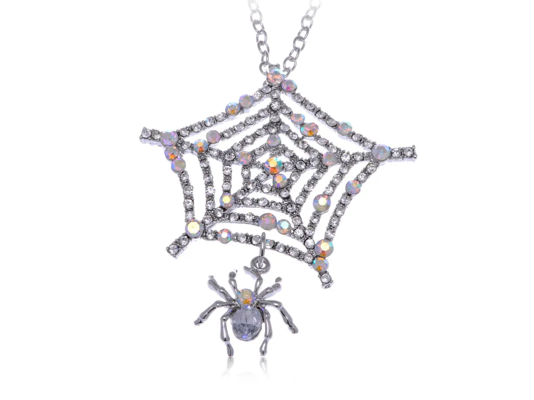 Iridescent Dangle Spider Web Pendant Necklace sold by Anna-Kaci