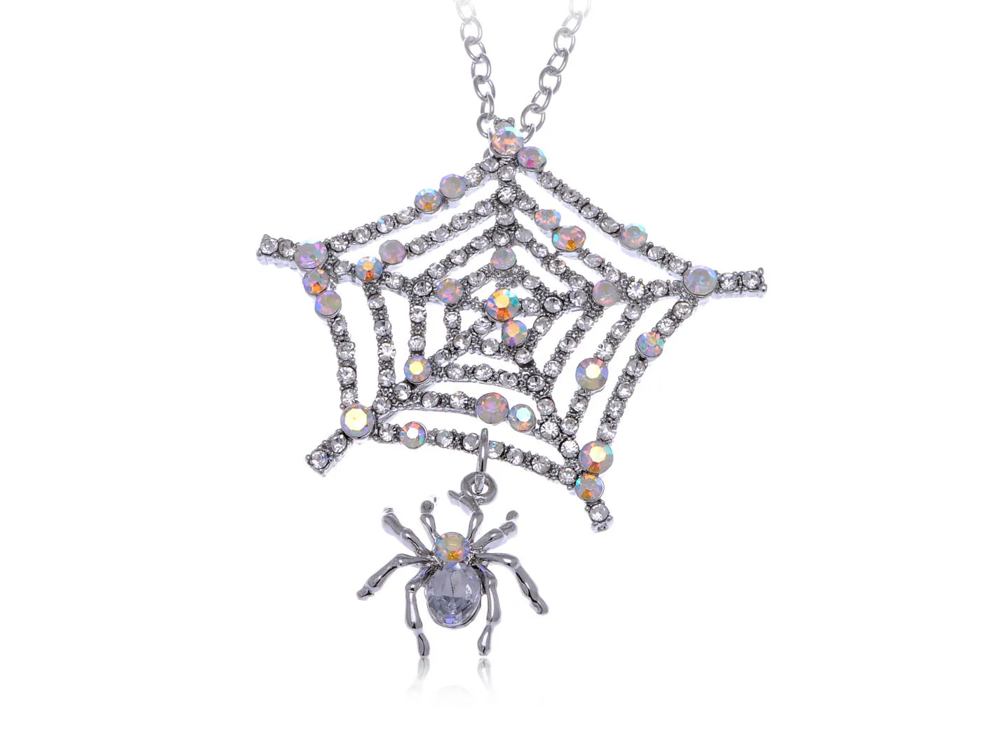 Iridescent Dangle Spider Web Pendant Necklace sold by Anna-Kaci