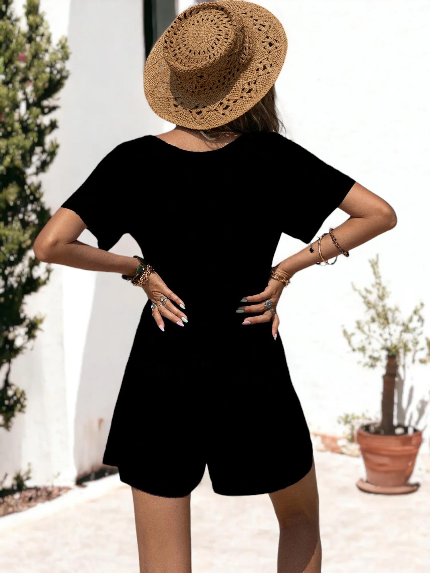 Short Sleeved V-Neck Short Romper Jumpsuit sold by Anna-Kaci product image thumbnail 5