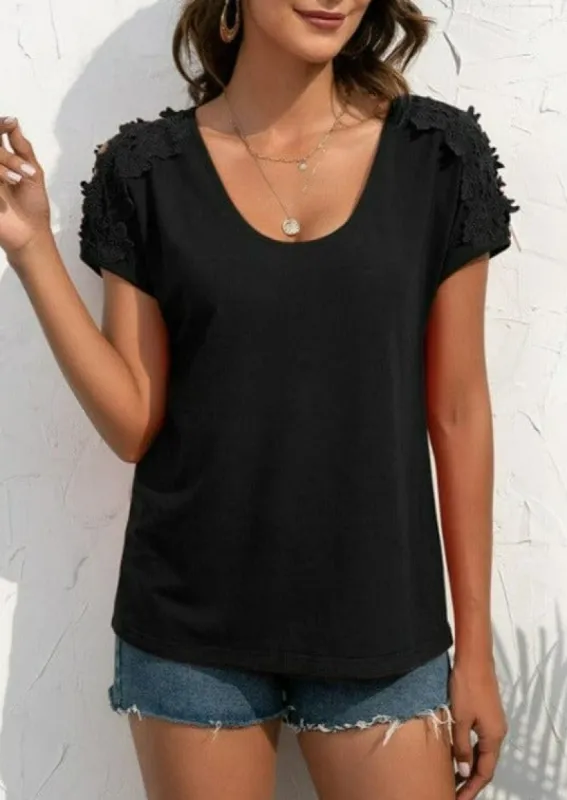 Shoulder Cutout Lace Sleeve Shirt sold by Anna-Kaci