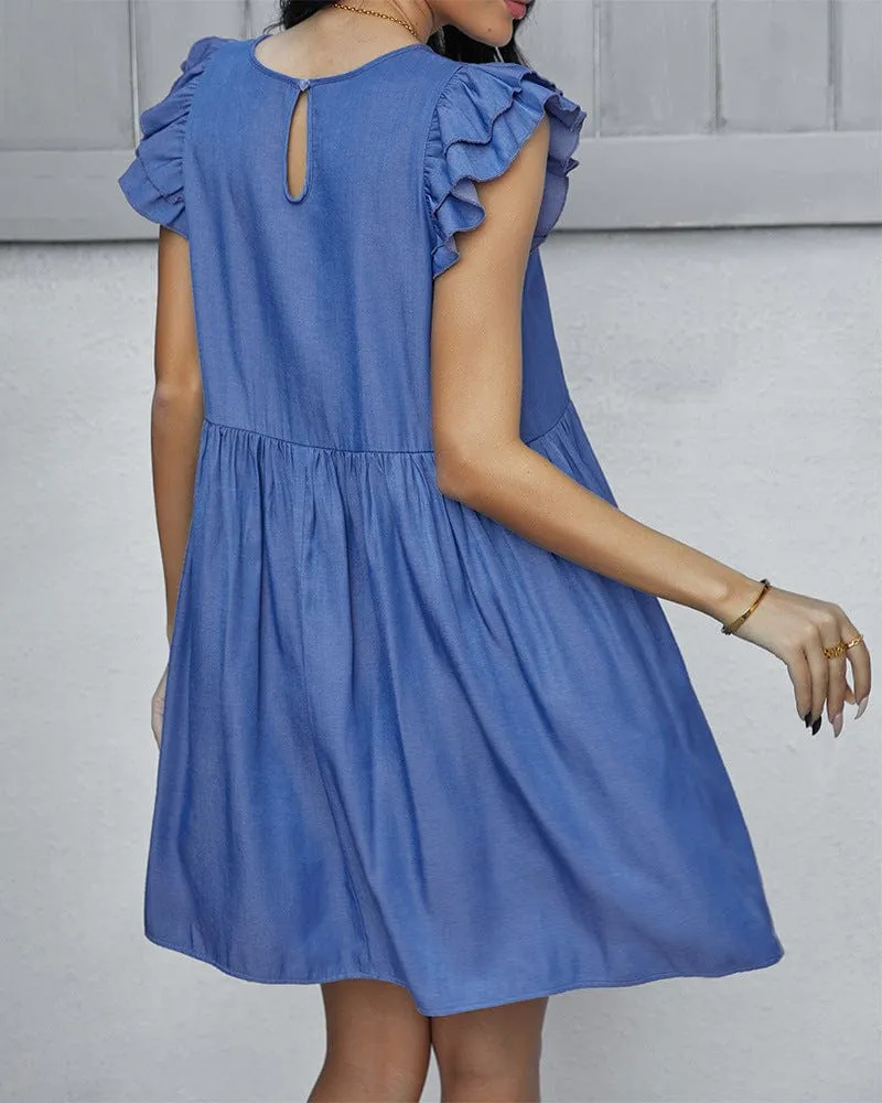 Ruffle Sleeve Straight Dress sold by Anna-Kaci product image thumbnail 5