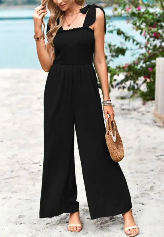 Tie-Shoulder Wide Leg Jumpsuit sold by Anna-Kaci