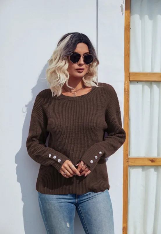 Button Detail Knit Sweater sold by Anna-Kaci