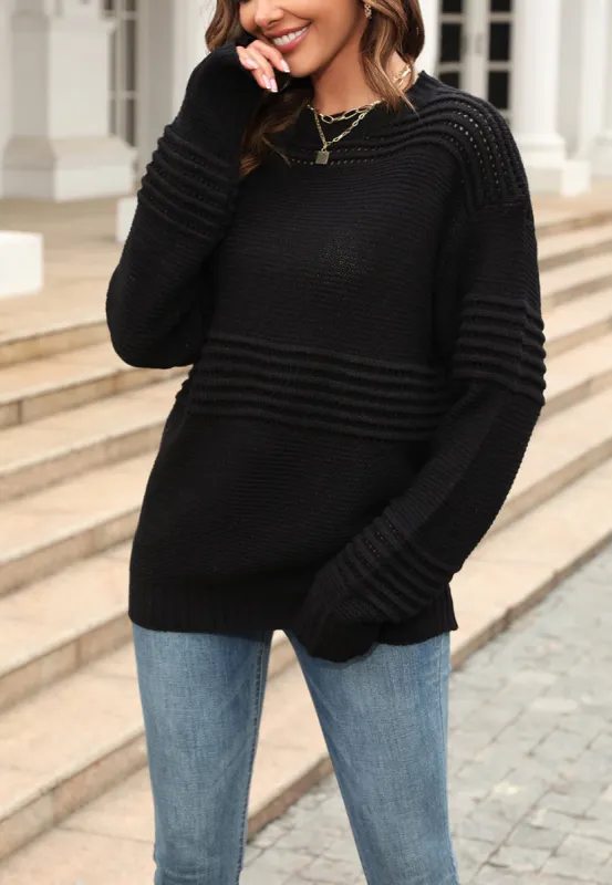 Textured Eyelet Knit Detail Sweater sold by Anna-Kaci