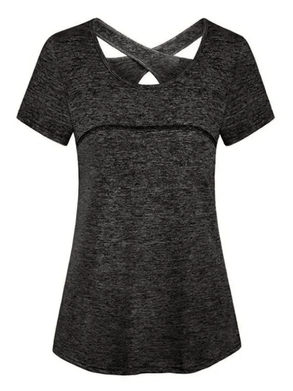 Short Sleeve Yoga Tops Activewear Running Workouts Cross Back Sports Shirts sold by Anna-Kaci