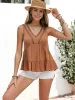 Bohemian Style Lace Detailed V-Neck Ruffle Top sold by Anna-Kaci