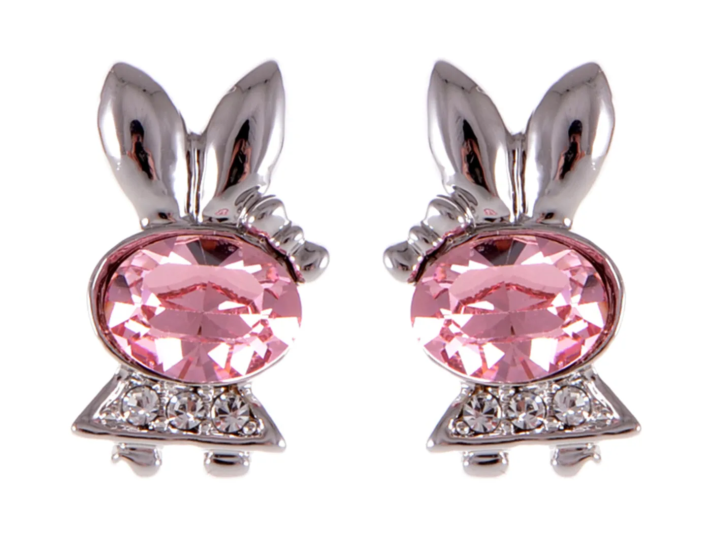 Swarovski Crystal Element Silver Pink Flower Leaf Swirl Stud Earrings sold by Anna-Kaci product image thumbnail 5