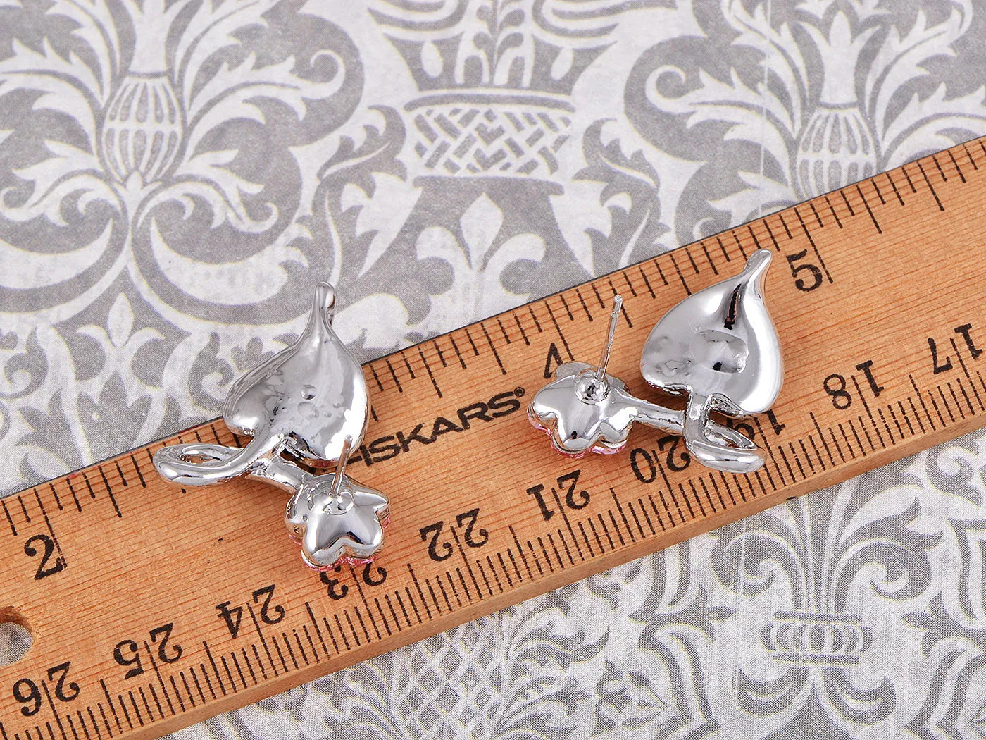 Swarovski Crystal Element Silver Pink Flower Leaf Swirl Stud Earrings sold by Anna-Kaci product image thumbnail 3