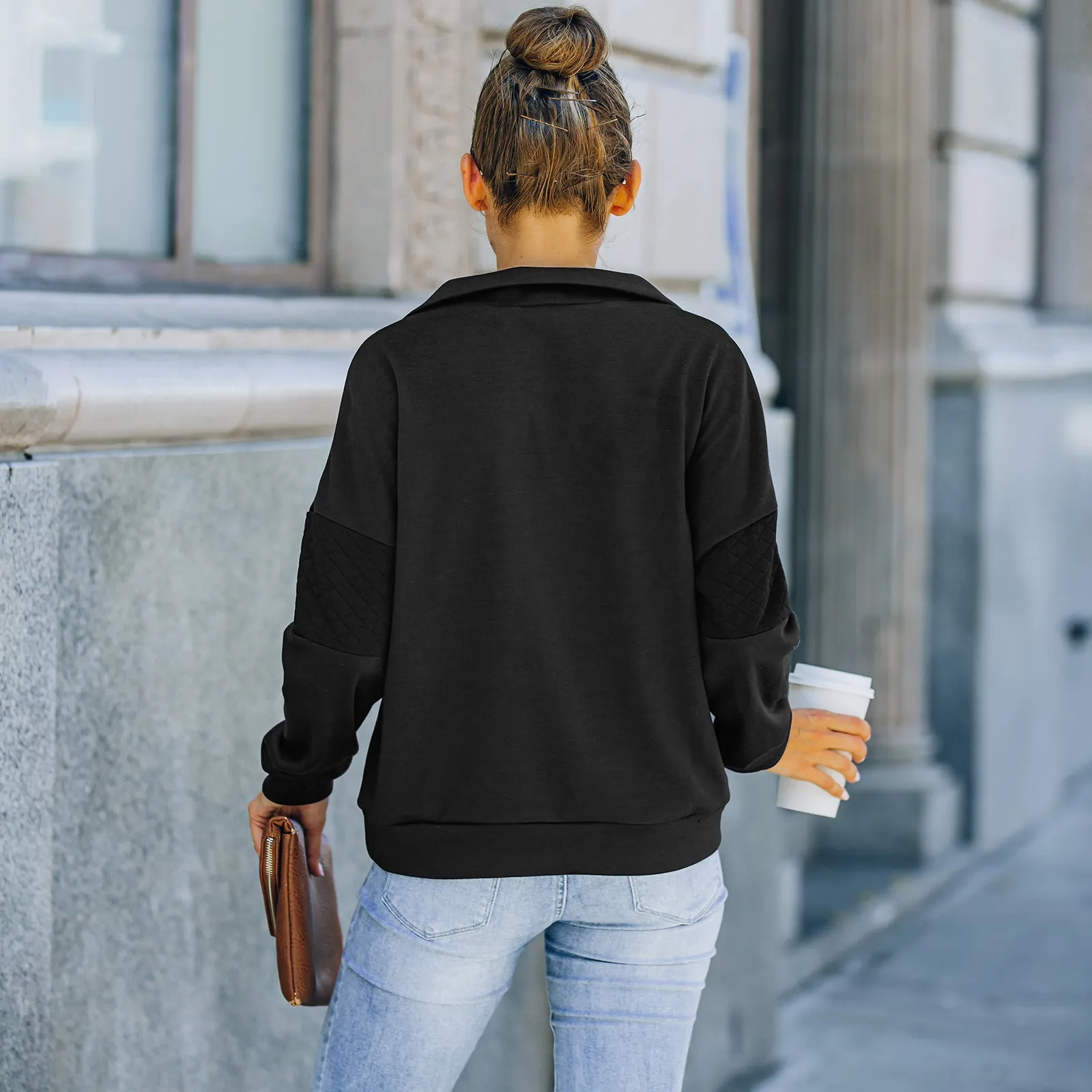 Solid Color Zipper Patchwork Sweatshirt Top sold by Anna-Kaci product image thumbnail 4