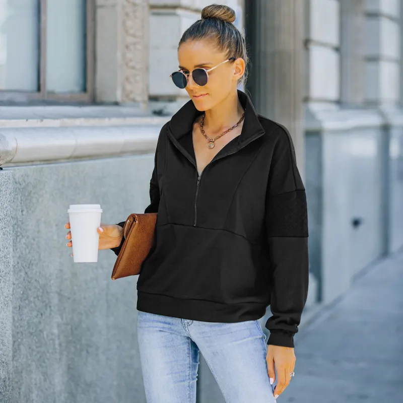 Solid Color Zipper Patchwork Sweatshirt Top sold by Anna-Kaci