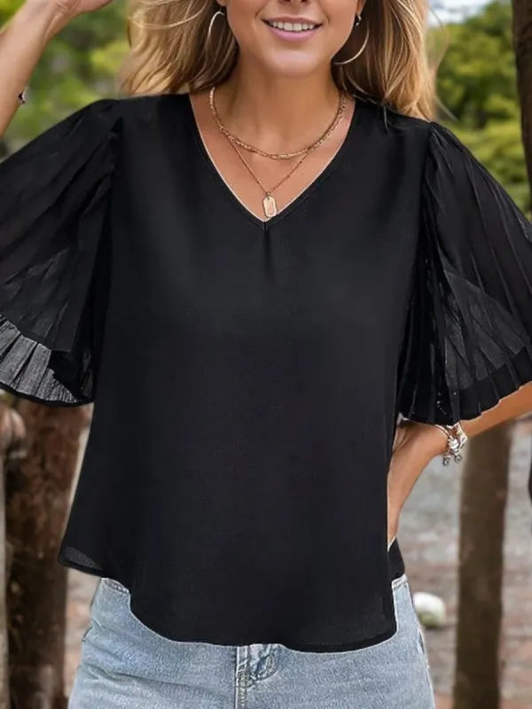 Anna-Kaci Women's Short Sleeve Crew Neck Textured Wave Pattern Casual Tee sold by Anna-Kaci