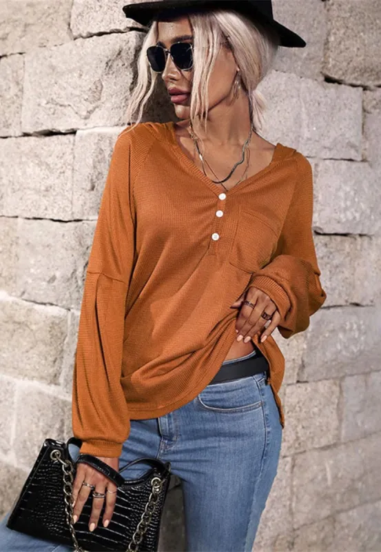 Textured Hooded Henley Sweater sold by Anna-Kaci