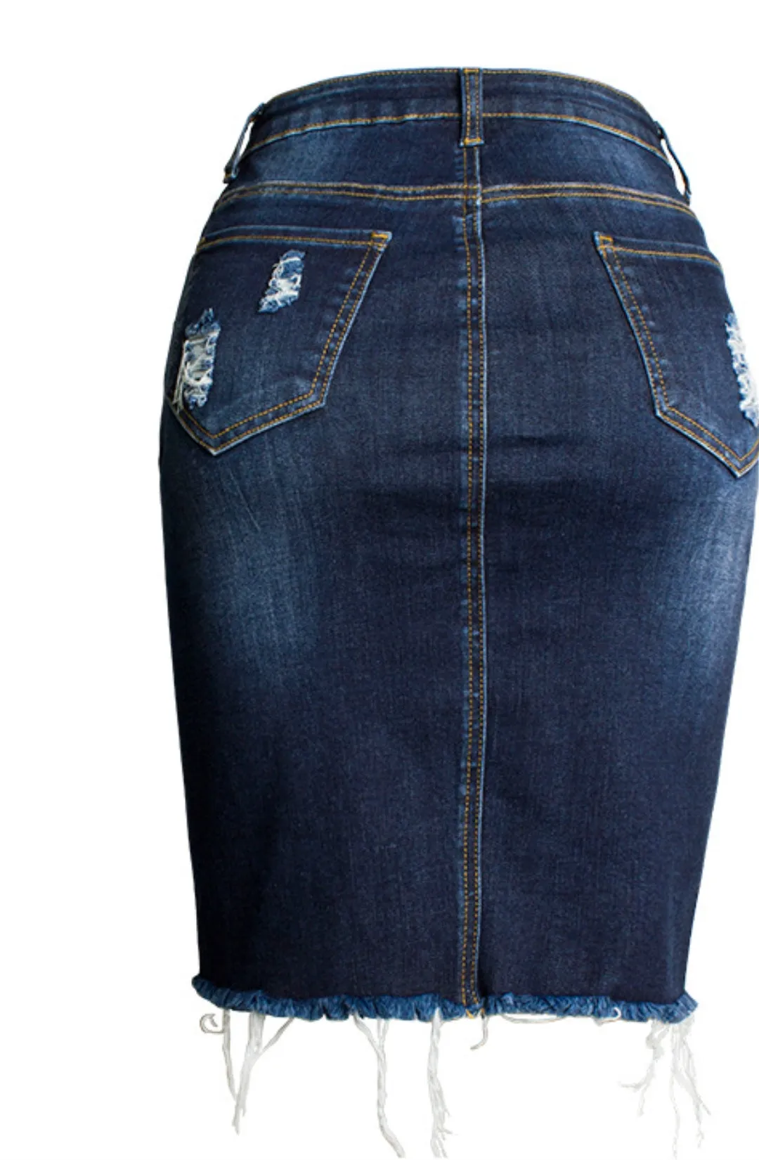 High Waist Distressed Denim Skirt sold by Anna-Kaci product image thumbnail 4