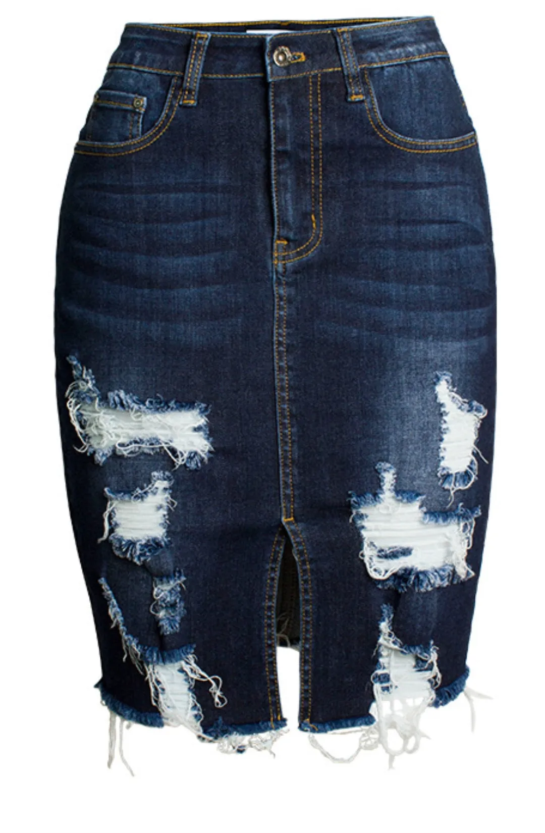 High Waist Distressed Denim Skirt sold by Anna-Kaci