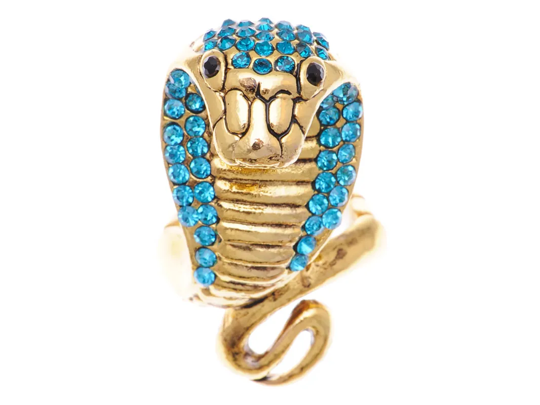 Striking Egyptian Curse Viper Cobra Blue Aqua Ring sold by Anna-Kaci